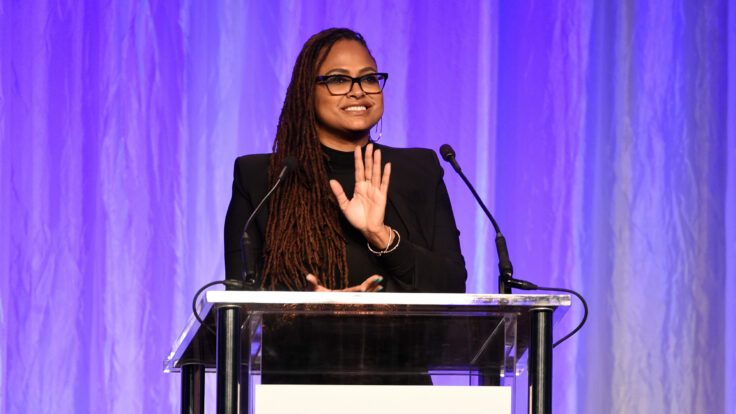 Ava DuVernay addresses the Hollywood Foreign Press in 2017