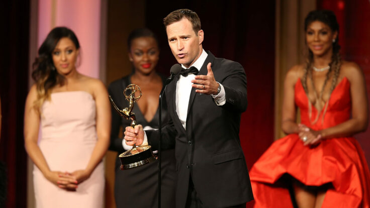 Mike Richards accepts the award for outstanding game show for The Price is Right at the 2016 Daytime Emmy Awards