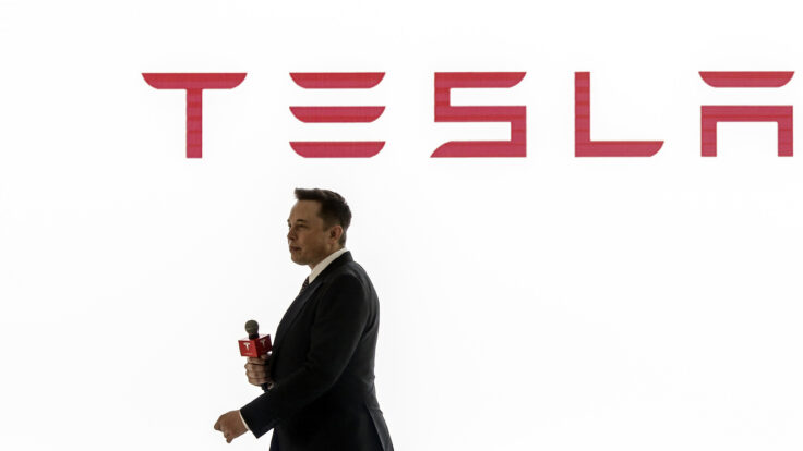 Elon Musk speaks at a Tesla press conference in China
