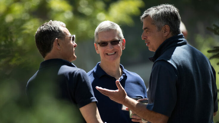 Bob Iger, Tim Cook, and Eddy Cue at Sun Valley
