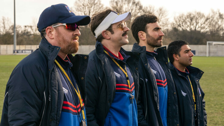 rendan Hunt, Jason Sudeikis, Brett Goldstein and Nick Mohammed in “Ted Lasso”