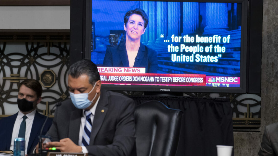 Rachel Maddow is played during a Senate Judiciary Committee meeting