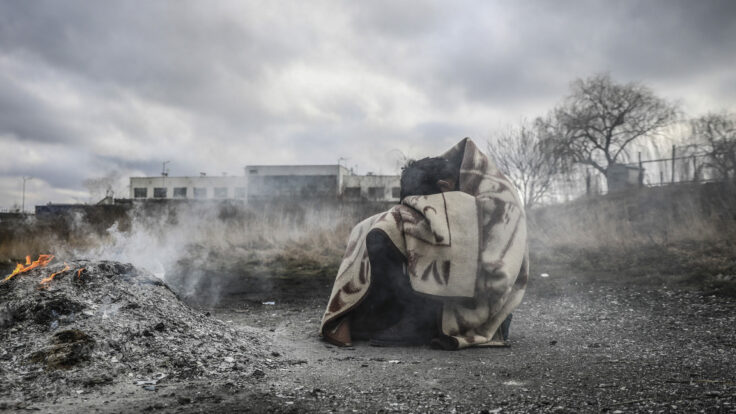 A refugee after crossing the Ukraine-P oland border