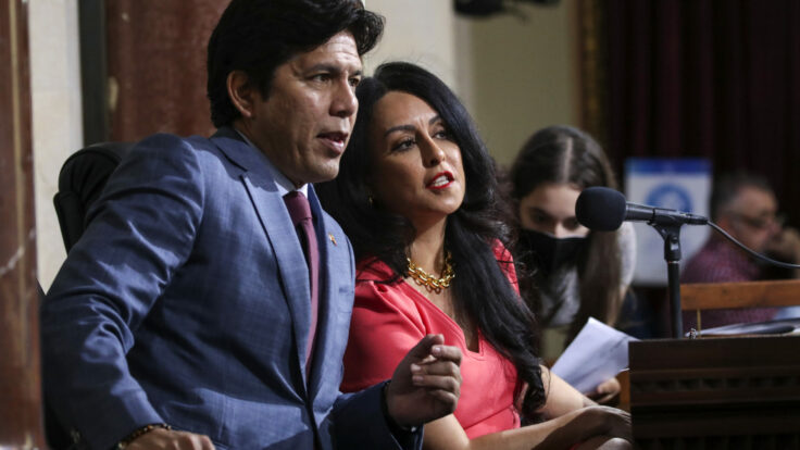 Councilman Kevin De León, left, and former Los Angeles City Council President Nury Martinez.
