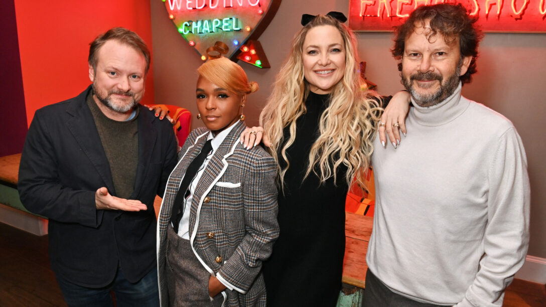‘Glass Onion’ director Rian Johnson with stars Janelle Monáe, Kate Hudson and producer Ram Bergman.