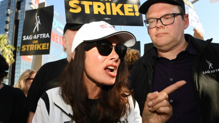 SAG-AFTRA president Fran Drescher with chief negotiator, Duncan Crabtree-Ireland.