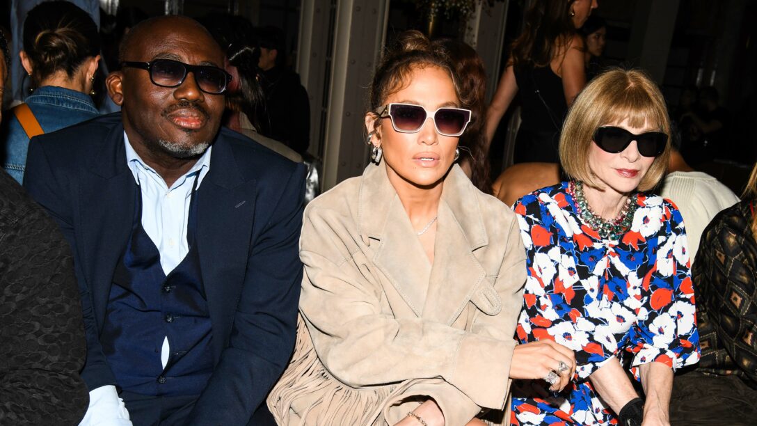 Edward Enninful, Jennifer Lopez and Anna Wintour at the Coach runway show.