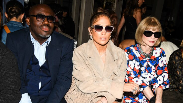 Edward Enninful, Jennifer Lopez and Anna Wintour at the Coach runway show.