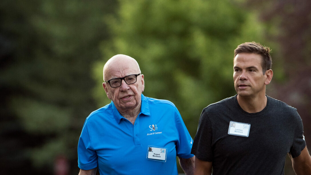 SUN VALLEY, ID - JULY 13: (L to R) Rupert Murdoch, executive chairman of News Corp and chairman of Fox News, and Lachlan Murdoch, co-chairman of 21st Century Fox, walk together as they arrive on the third day of the annual Allen & Company Sun Valley Conference, July 13, 2017 in Sun Valley, Idaho. Every July, some of the world's most wealthy and powerful businesspeople from the media, finance, technology and political spheres converge at the Sun Valley Resort for the exclusive weeklong conference. (Photo by Drew Angerer/Getty Images)