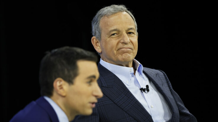 NYT Columnist Andrew Ross Sorkin and C.E.O. of The Walt Disney Company Bob Iger speak during the New York Times annual DealBook summit on November 29, 2023 in New York City.