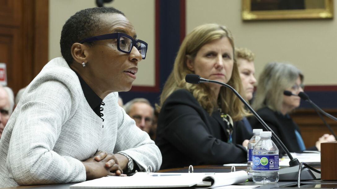 Harvard president Claudine Gay, University of Pennsylvania president Elizabeth Magill, and M.I.T. president Sally Kornbluth responding to a line of congressional questioning about antisemitism at elite universities.