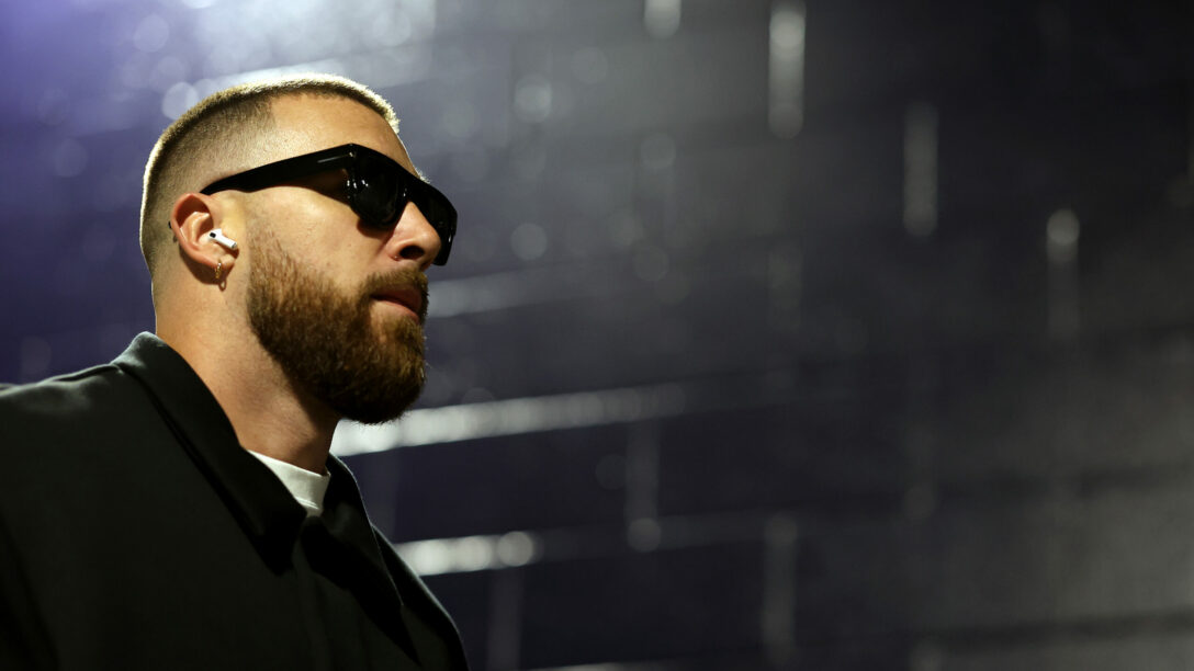 Travis Kelce of the Kansas City Chiefs arrives to Gillette Stadium before the game against the New England Patriots on December 17, 2023 in Foxborough, Massachusetts.
